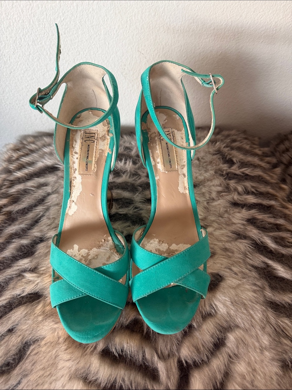 INC International Concepts Teal Crisscross Ankle-Strap Heels